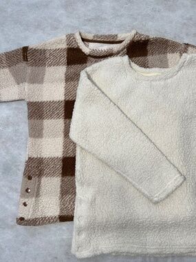 Cuddl Duds LOT OF 2 Cloud Fleece Pullover Sherpa Snaps Cozy Top Cream Brown Sz M